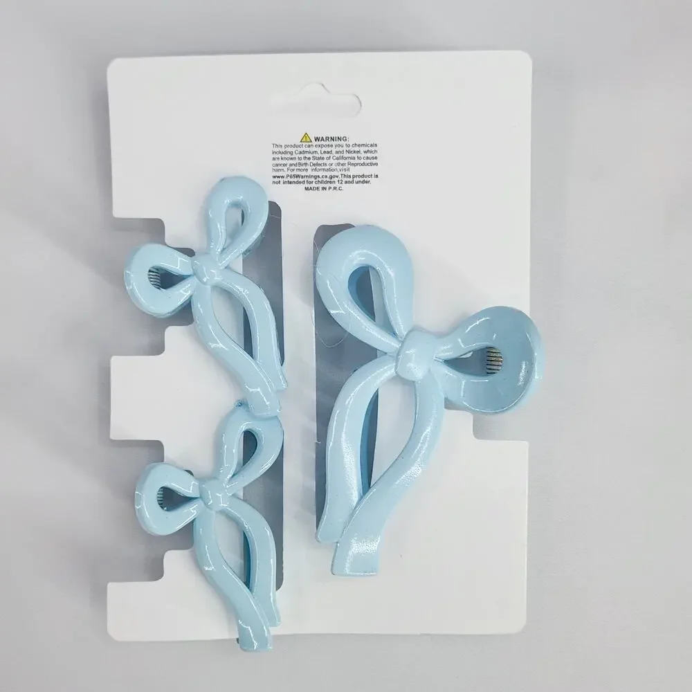 3 pc Ribbon Shaped Claw Clip Set, Hair clips, Light Blue by Princess Accessories